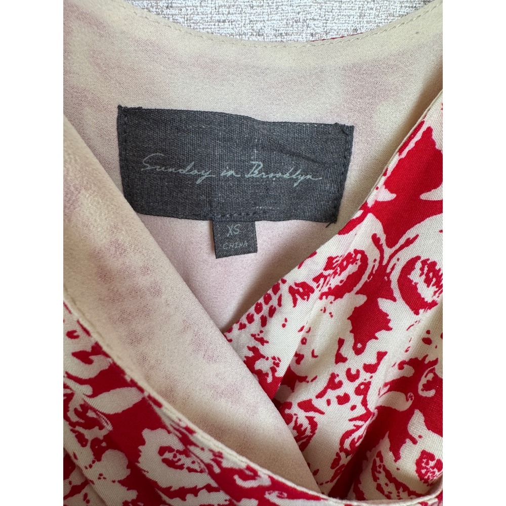Anthropologie Sunday in Brooklyn Maxi Dress XS Red & Cream Print Lace Hem - Picture 4 of 8